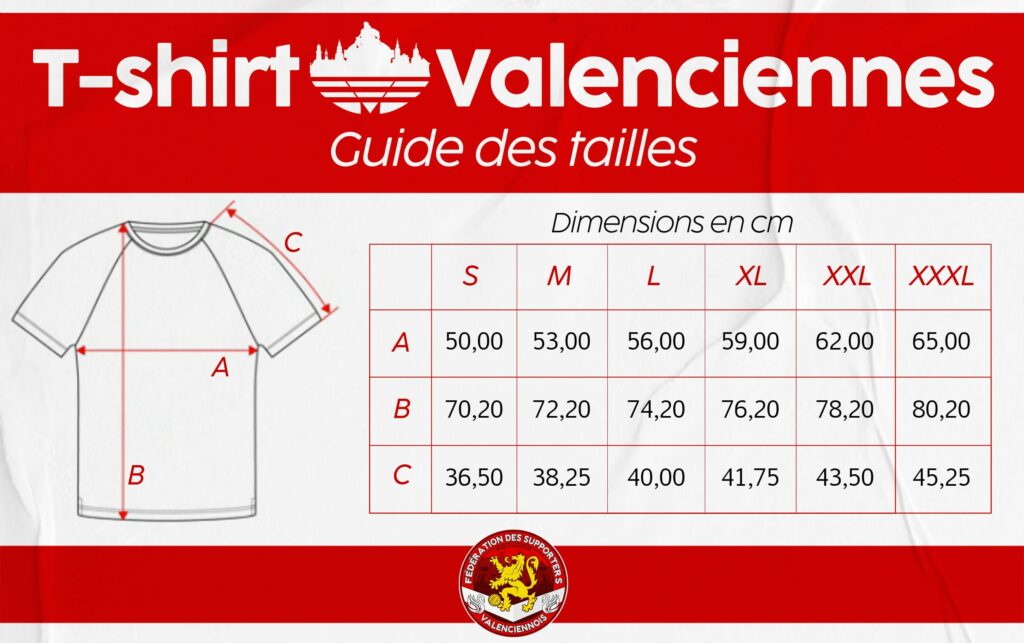 Guide des tailles tshirt Valenciennes FSVA